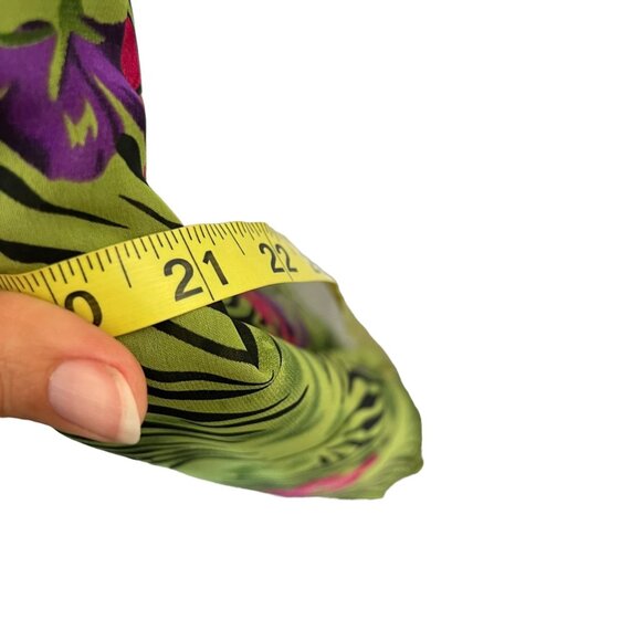 Vintage 90s Green Floral Jungle Print Sleeveless Chiffon Midi Dress Medium - Picture 9 of 9